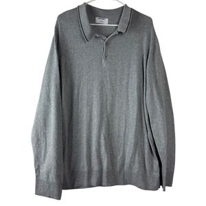 Old Navy Men Grey Long Sleeve Polo Sweater Cotton Pullover Knit XXL Fall Outdoor